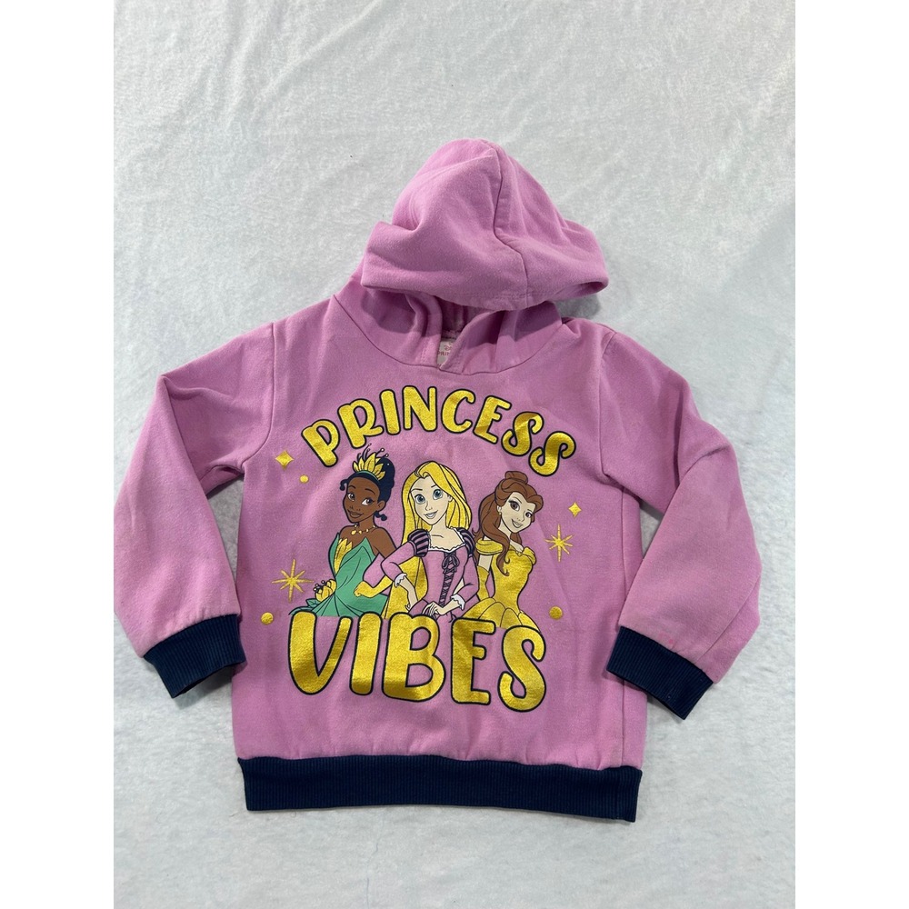 Disney Princess Vibes Pink Hoodie Girls Size 4 Tiana Rapunzel Belle Pullover